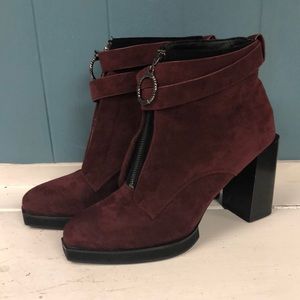 Odetina burgundy suede zip up boots square heels size‎ 10 EUR 40 ankle straps